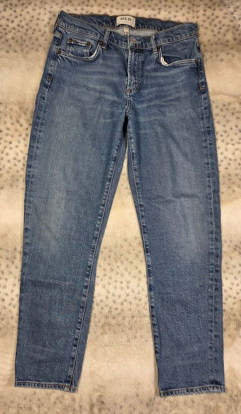 Agolde Toni High Rise Medium Wash Organic Cotton Blend Straight Cropped Jeans 27